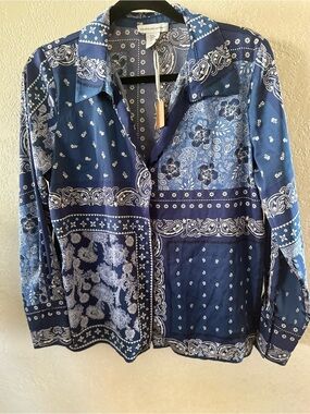 cupcakes & cashmere Navy and White Paisley Bandana Shirt